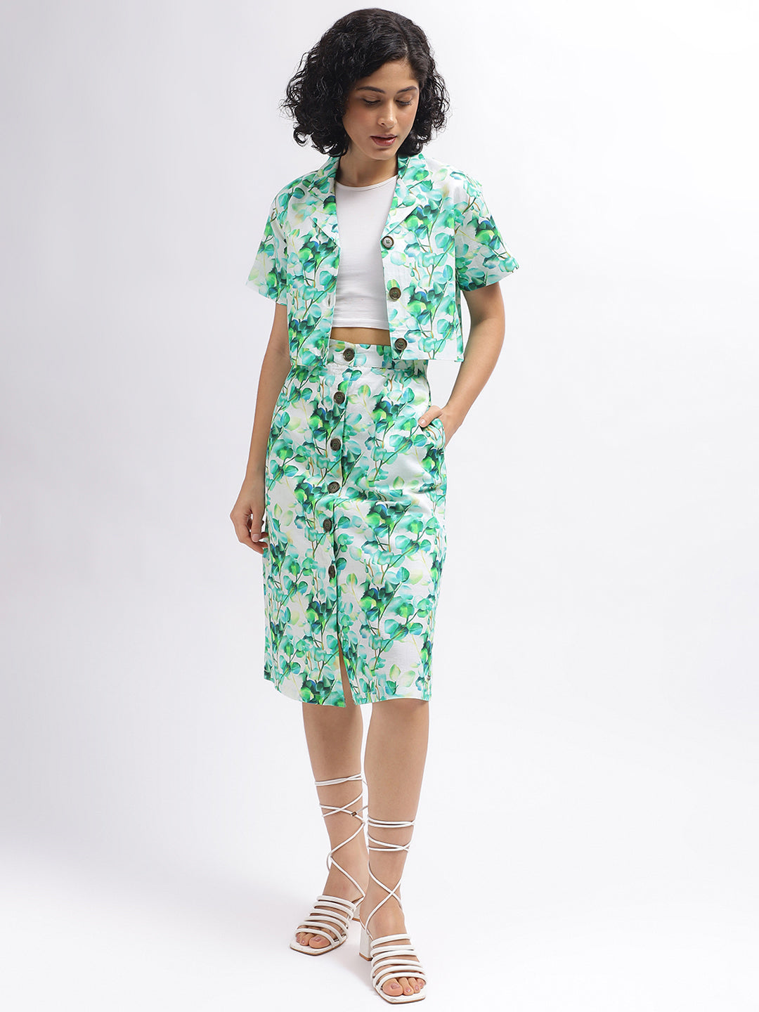 Elle Women Green Printed Regular Fit Mid-Rise Skirt