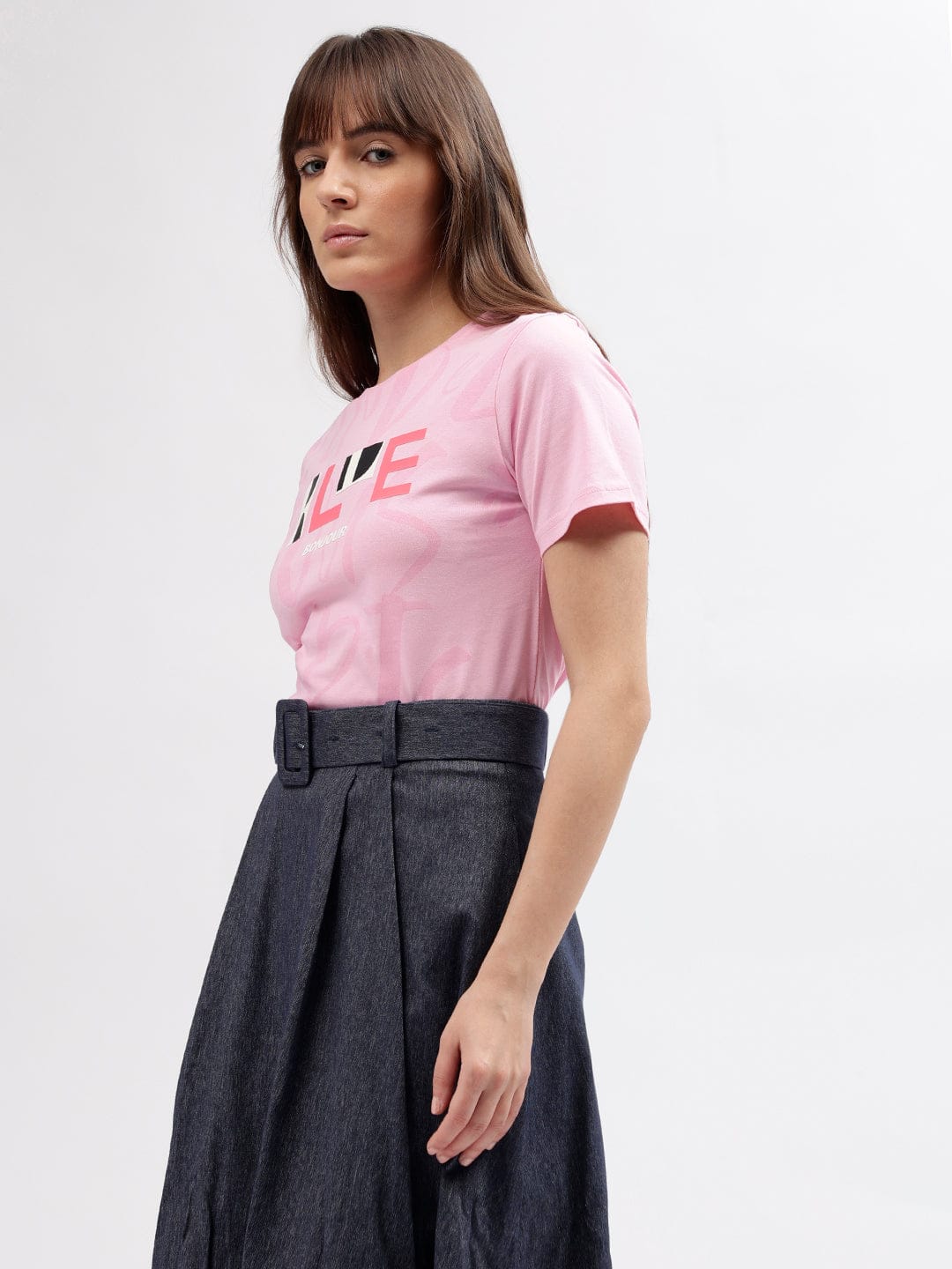 Elle Women Pink Crew Neck Tshirt
