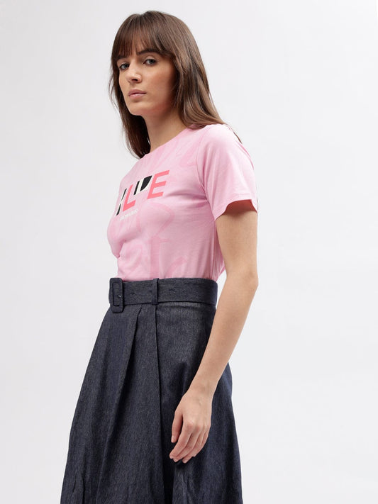 Elle Women Pink Crew Neck Tshirt