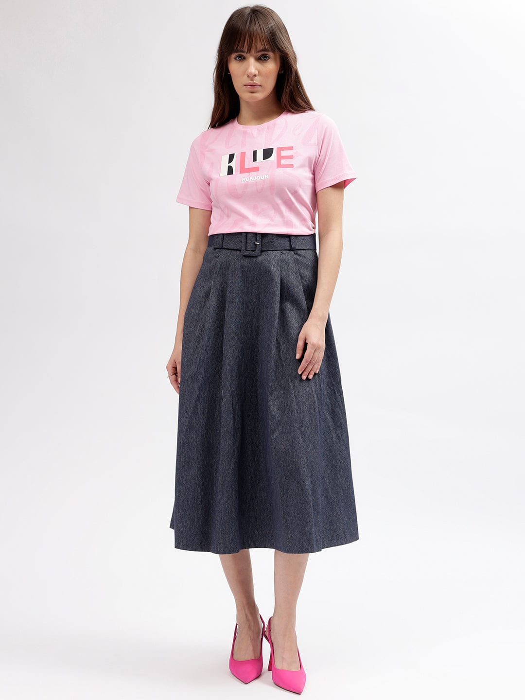 Elle Women Pink Crew Neck Tshirt