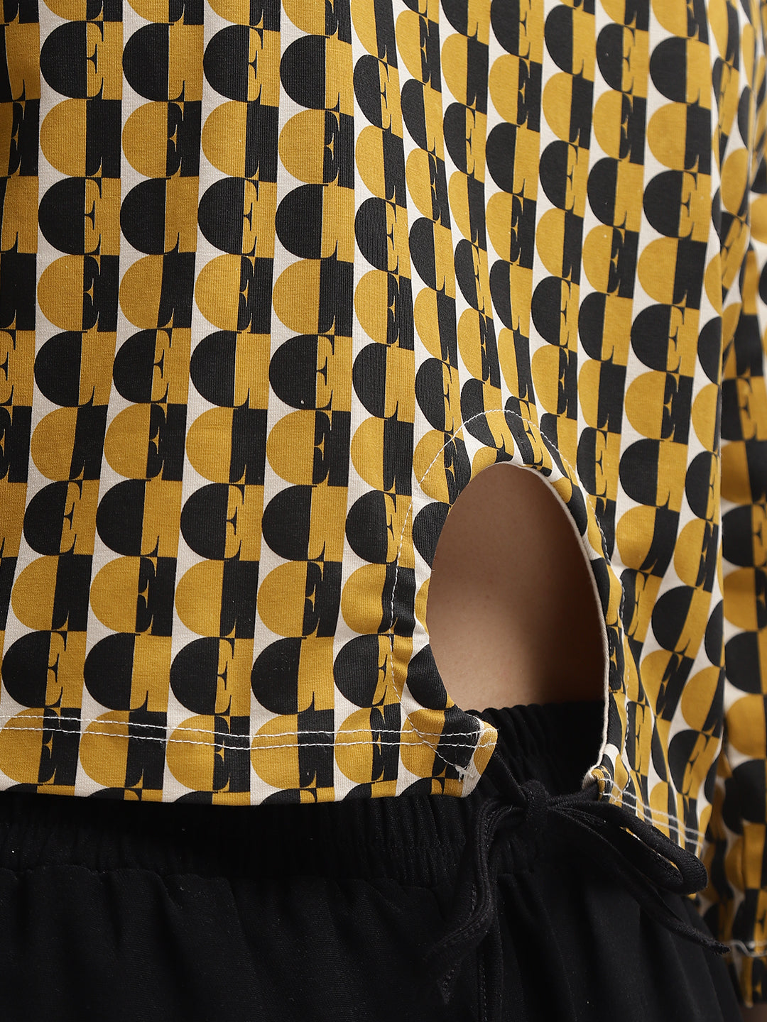 Elle Women Mustard Printed Round Neck 3/4th Sleeves Tshirt