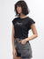 Elle Women Black Printed Round Neck Short Sleeves T-Shirt