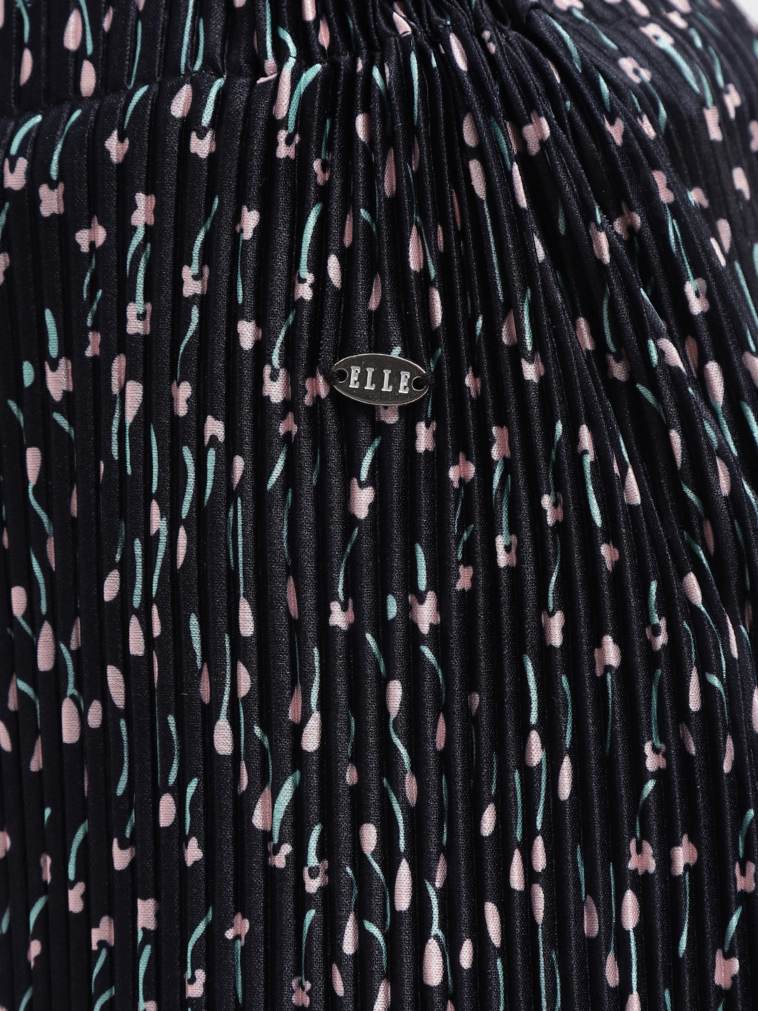 Elle Women Black Printed Mock Neck Sleeveless Top