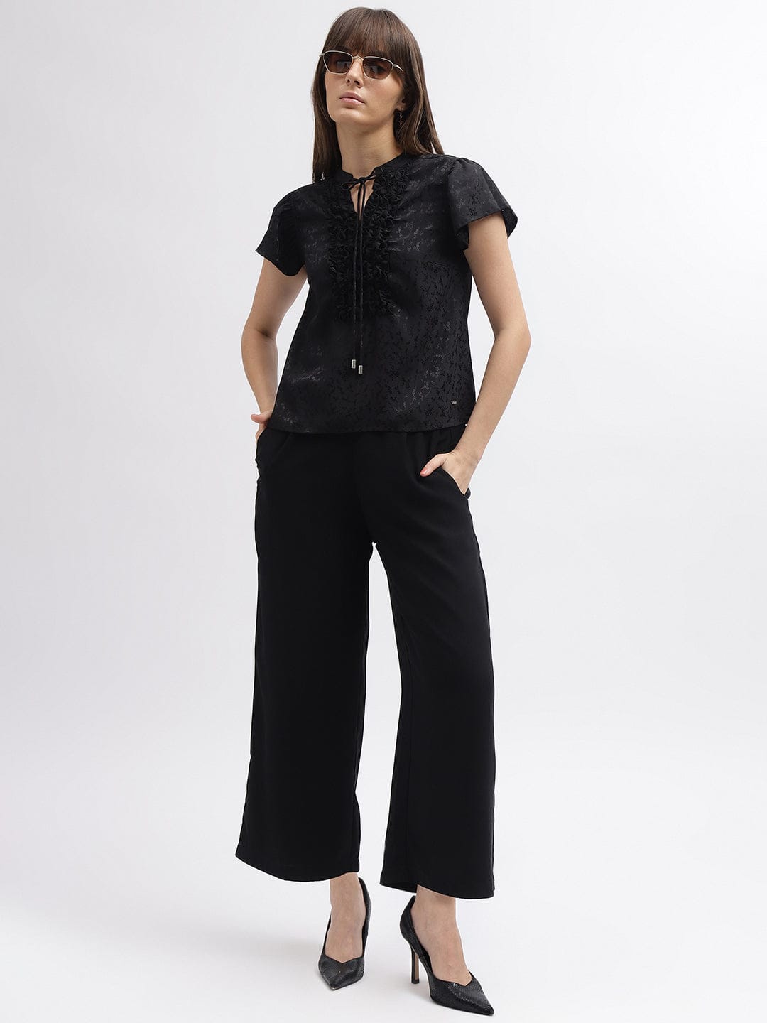 Elle Women Black Band Collar Top