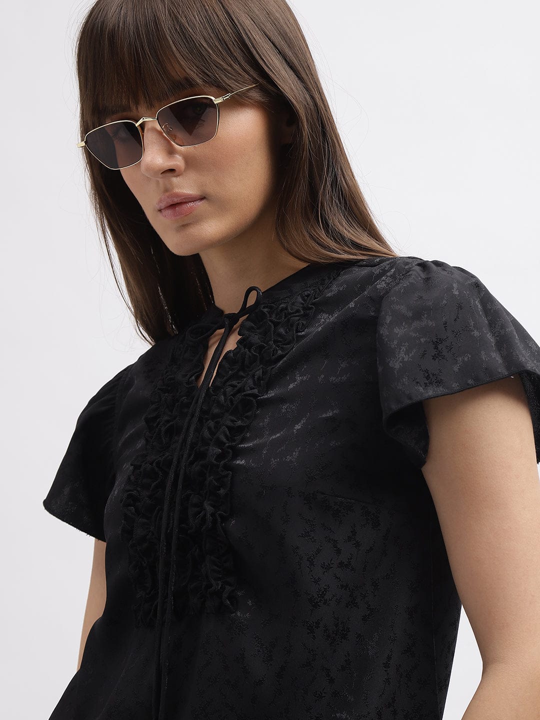 Elle Women Black Band Collar Top