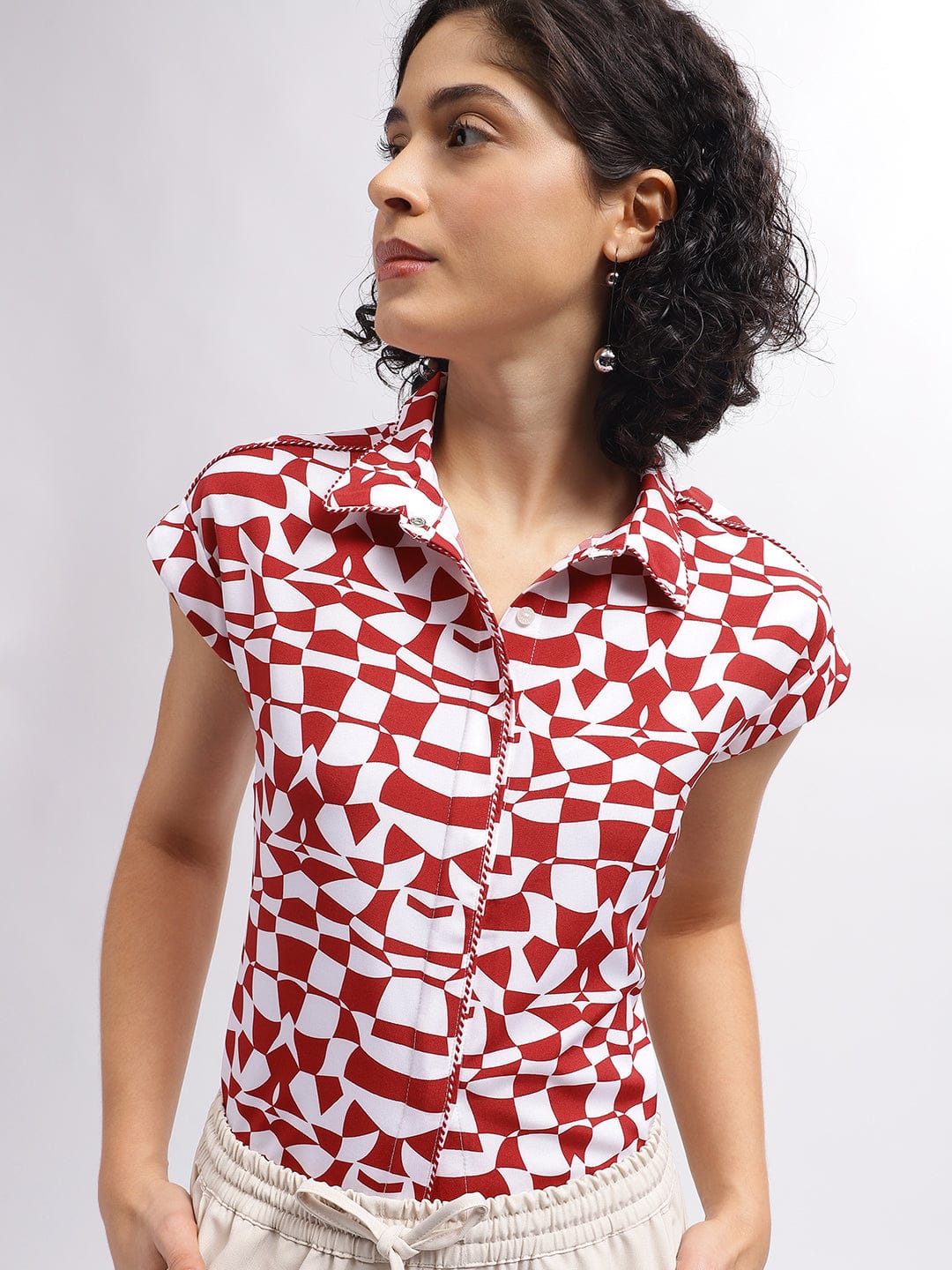 Elle Women Red Collar Top