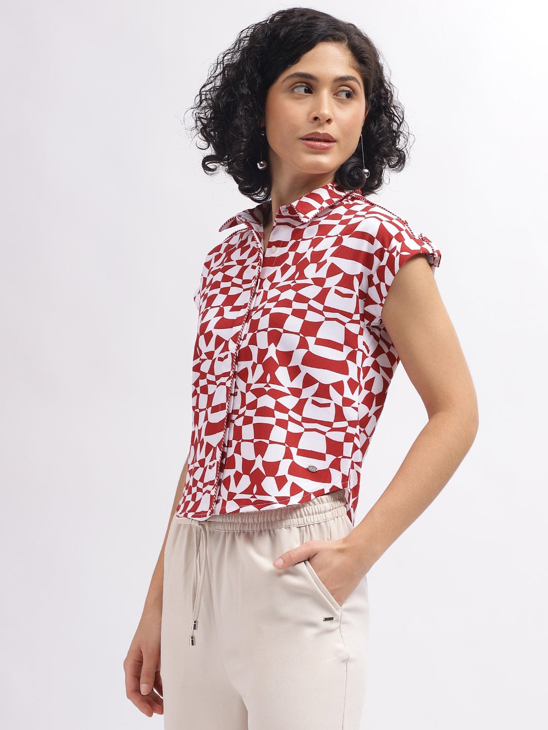 Elle Women Red Collar Top