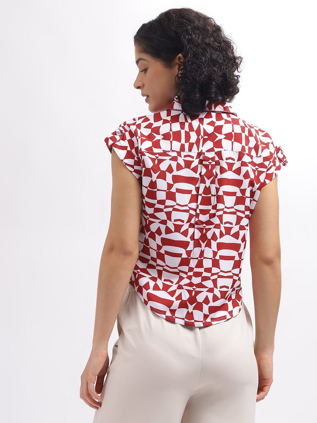 Elle Women Red Collar Top