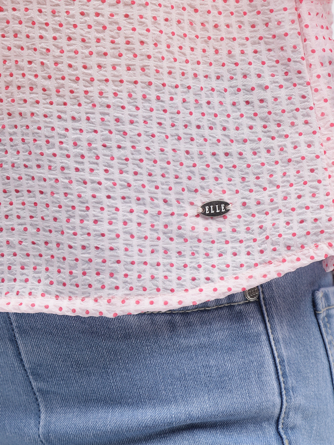 Elle Women Pink Printed Tie-Up Neck Full Sleeves Top