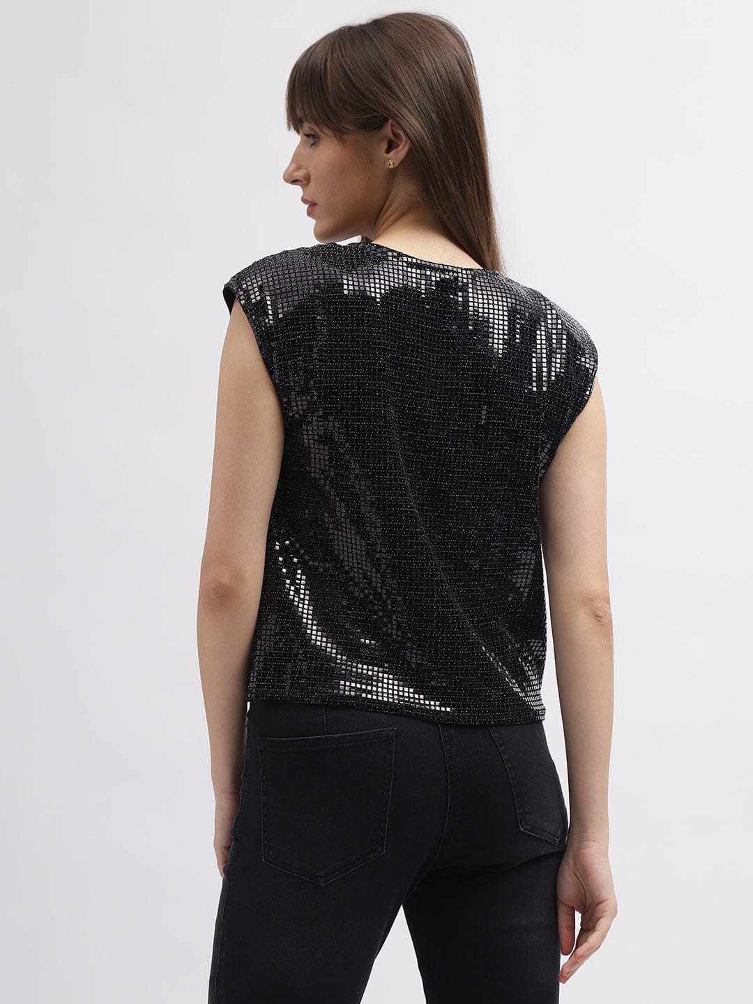 Elle Women Black Round Neck Top