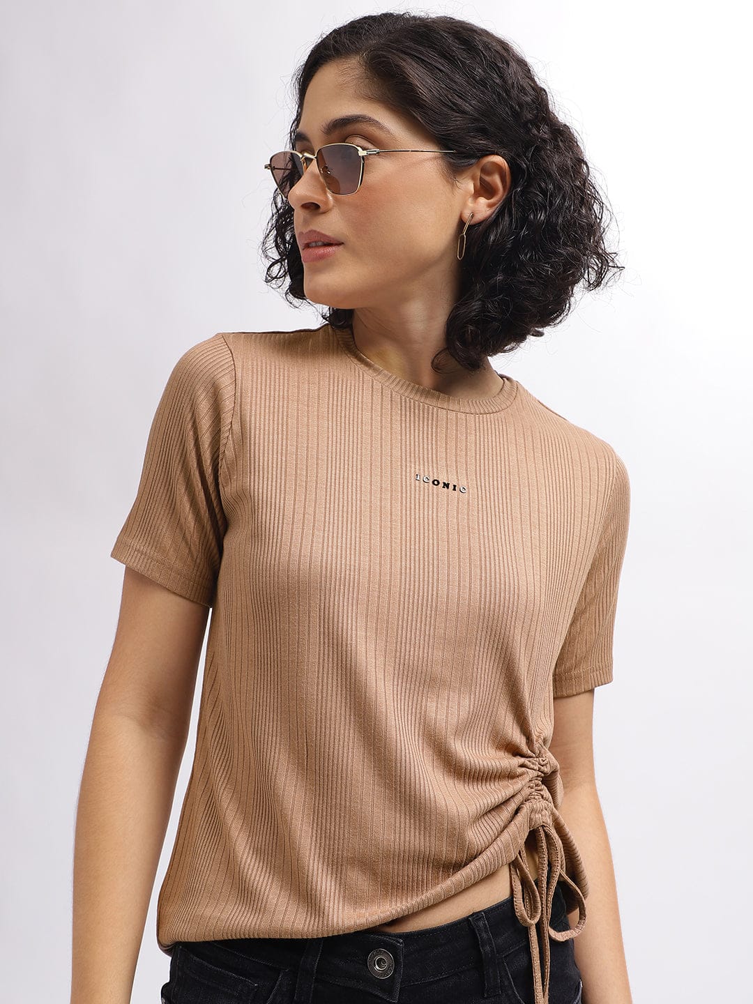Iconic Women Brown Round Neck Tshirt