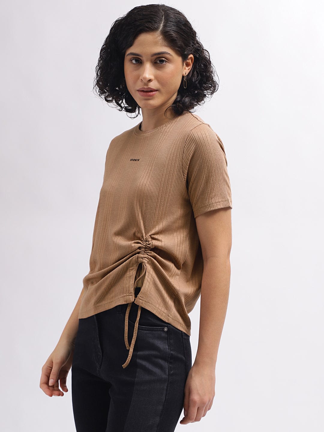 Iconic Women Brown Round Neck Tshirt