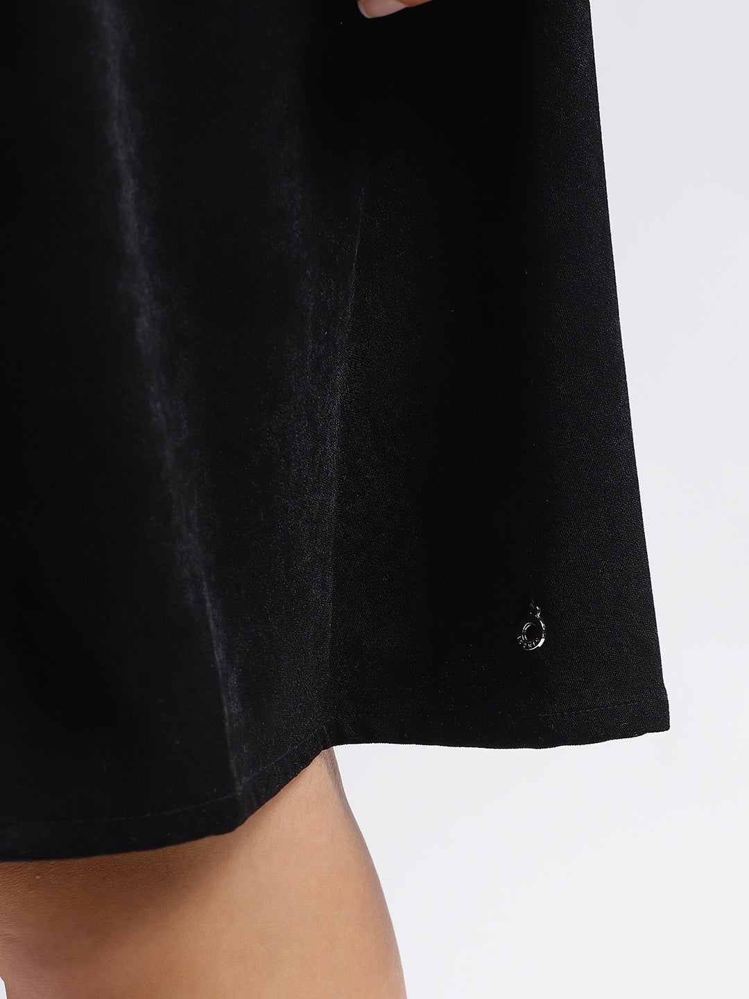 Iconic Women Black Solid Shirt Collar Short Sleeves Dress