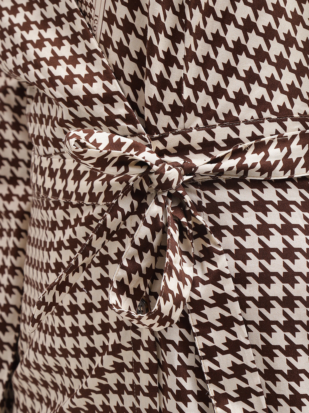 Iconic Women Brown Checked V-Neck Full Sleeves Dress