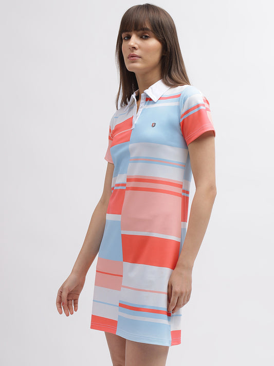 Iconic Women Multi Colour blocked Shirt Collar Short Sleeves Dress