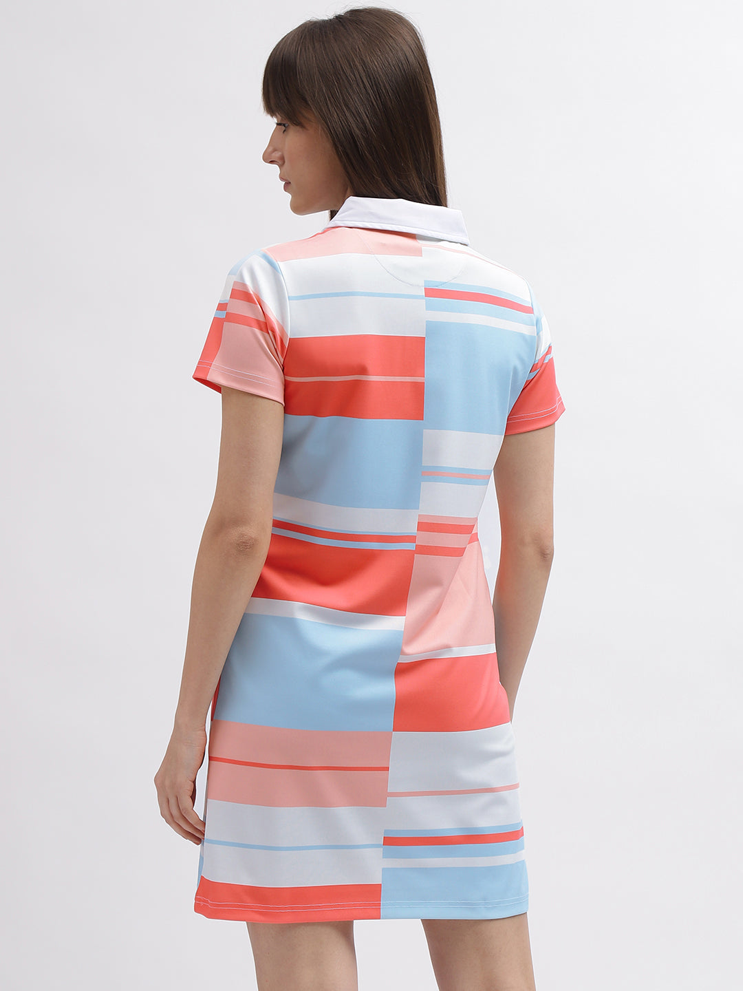 Iconic Women Multi Colour blocked Shirt Collar Short Sleeves Dress