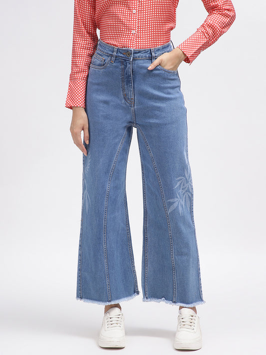 Iconic Women Blue Printed Flared Jeans