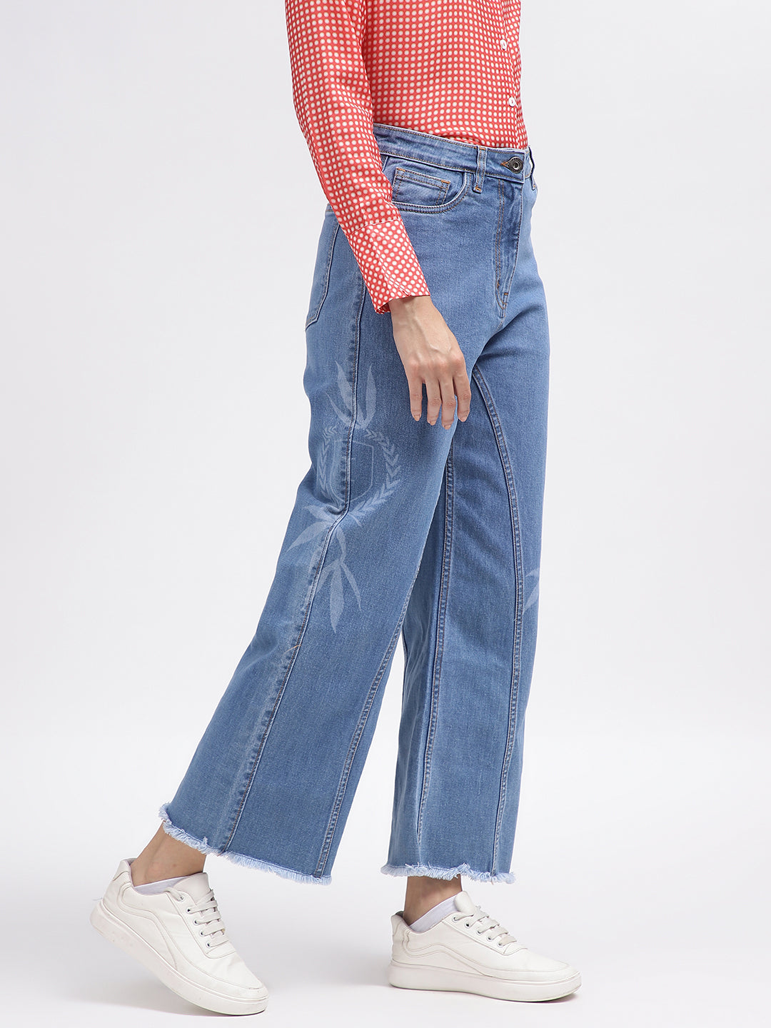 Iconic Women Blue Printed Flared Jeans