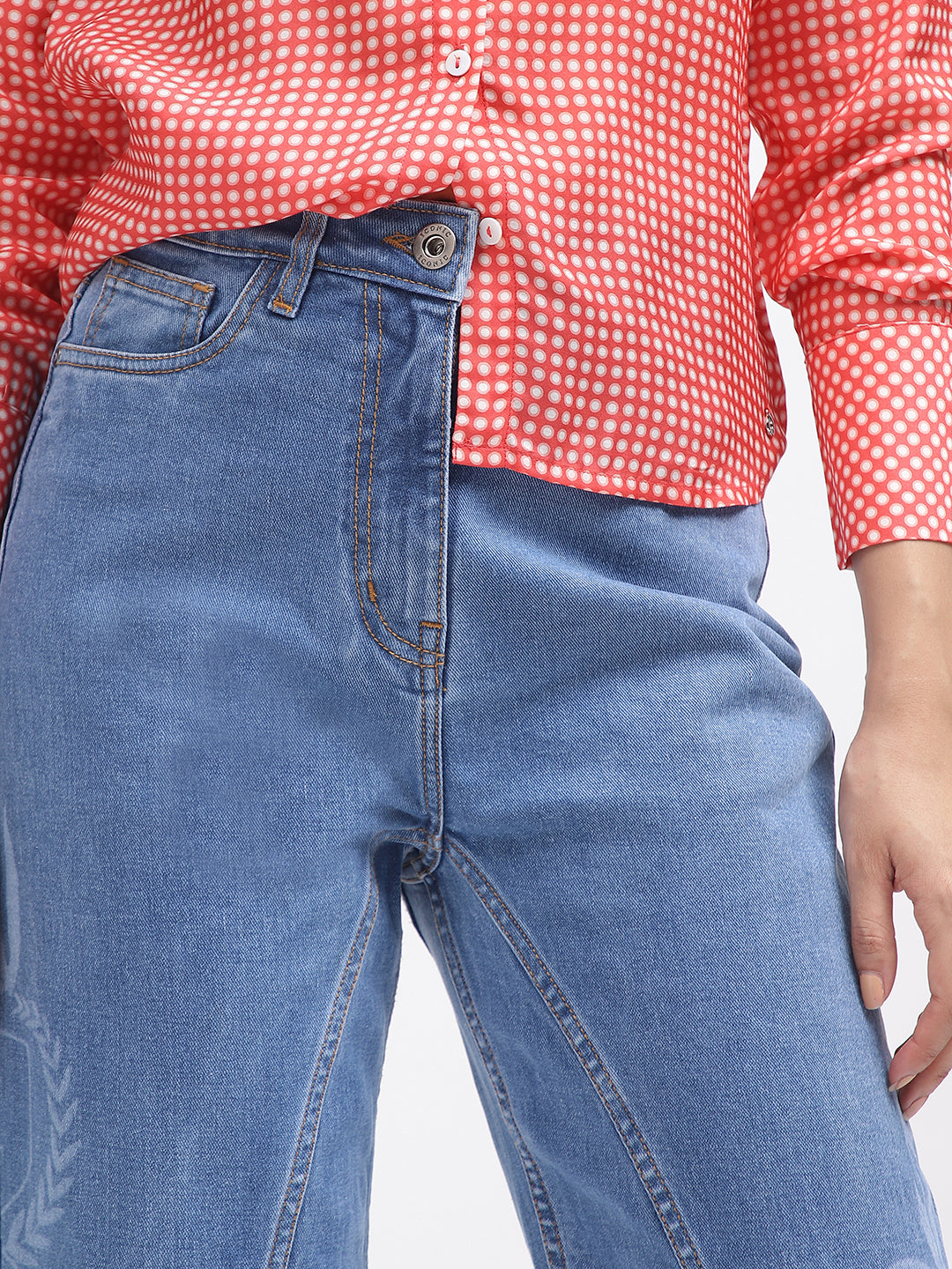 Iconic Women Blue Printed Flared Jeans