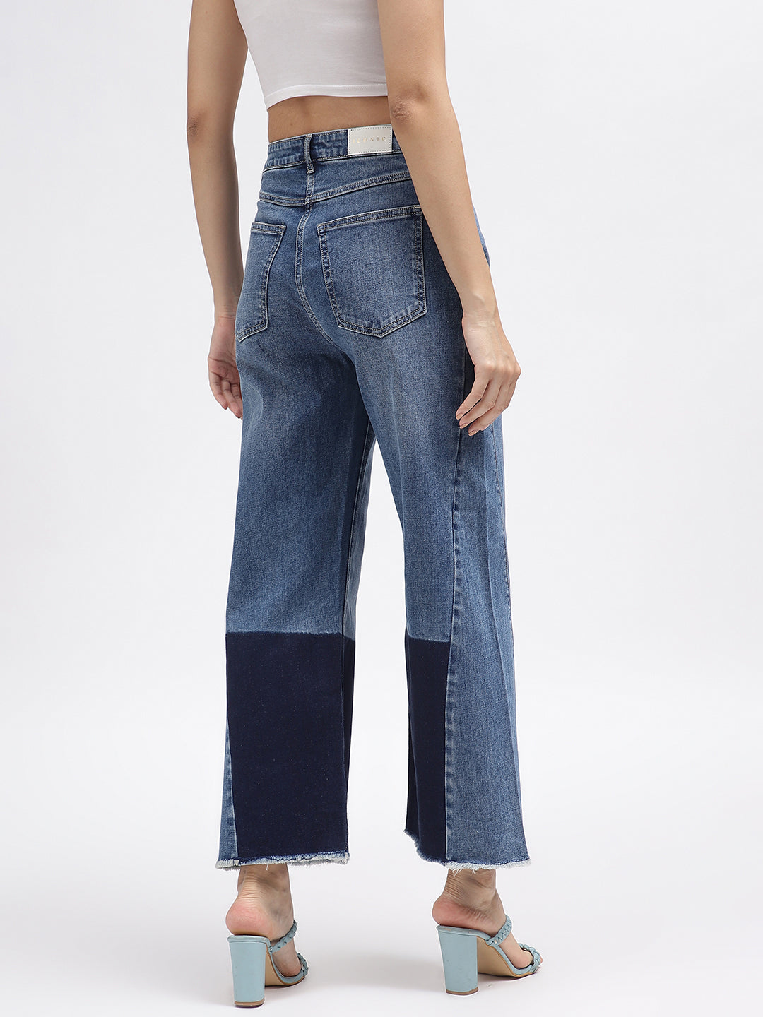 Iconic Women Blue Colour Blocked Flared Jeans
