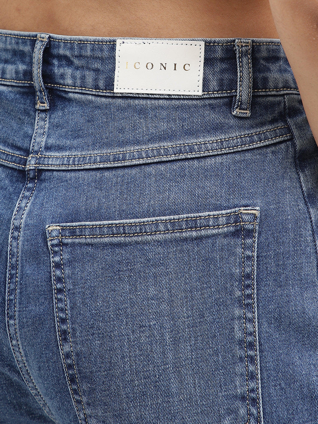 Iconic Women Blue Colour Blocked Flared Jeans