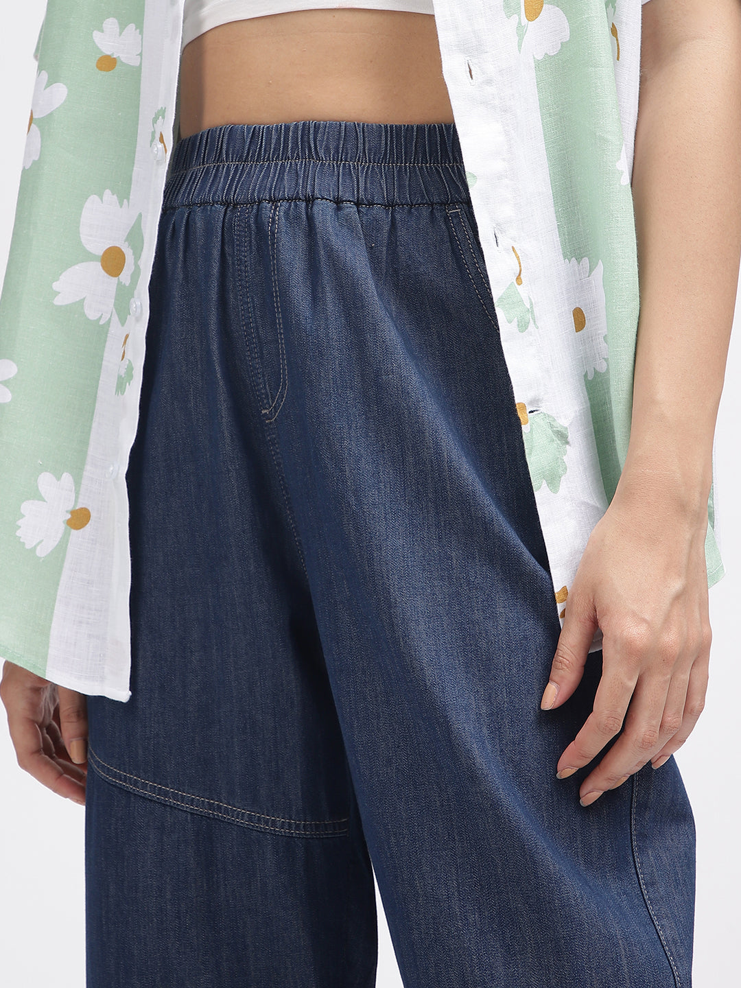 Iconic Women Blue Solid Relaxed Fit Jeans