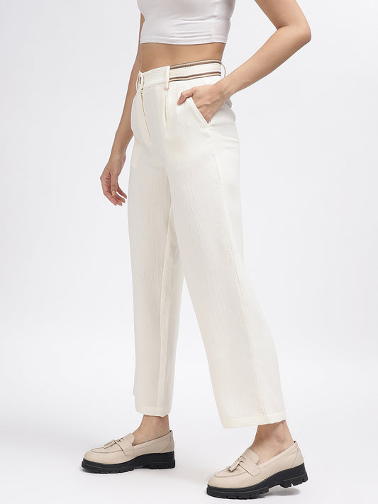 Iconic Women Off White Solid Regular Fit Trouser