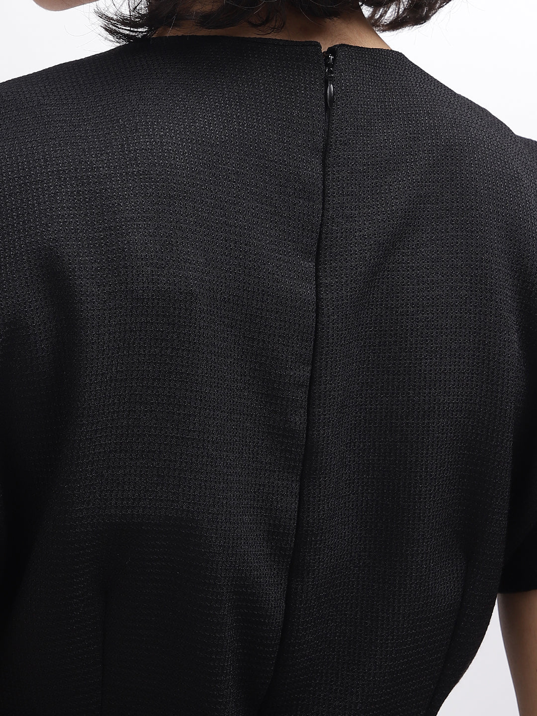 Iconic Women Black Colour Blocked Round Neck Short Sleeves Playsuit