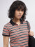 Iconic Women Multi Striped Polo Collar Short Sleeves T-Shirt