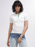 Iconic Women White Self-Design Polo Collar Short Sleeves T-Shirt
