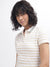 Iconic Women White Striped Polo Collar Short Sleeves T-Shirt