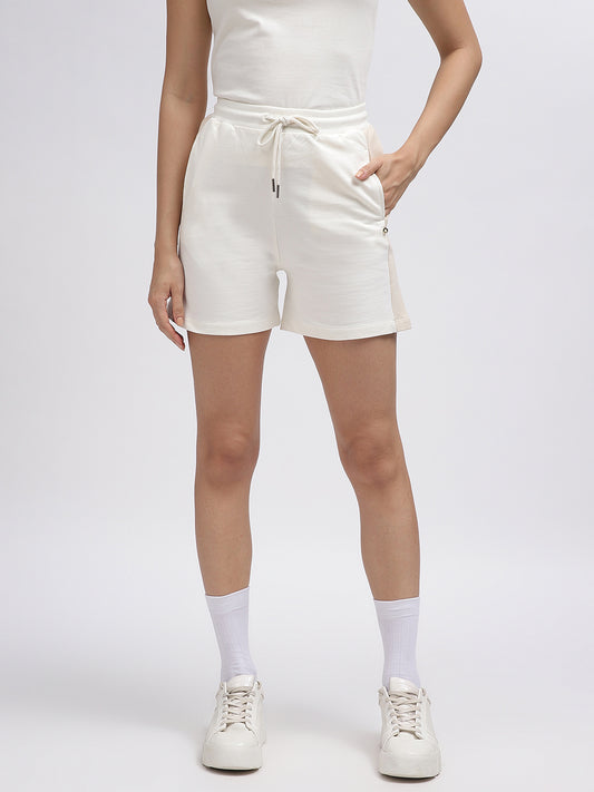 Iconic Women White Colour Blocked Regular Fit Shorts