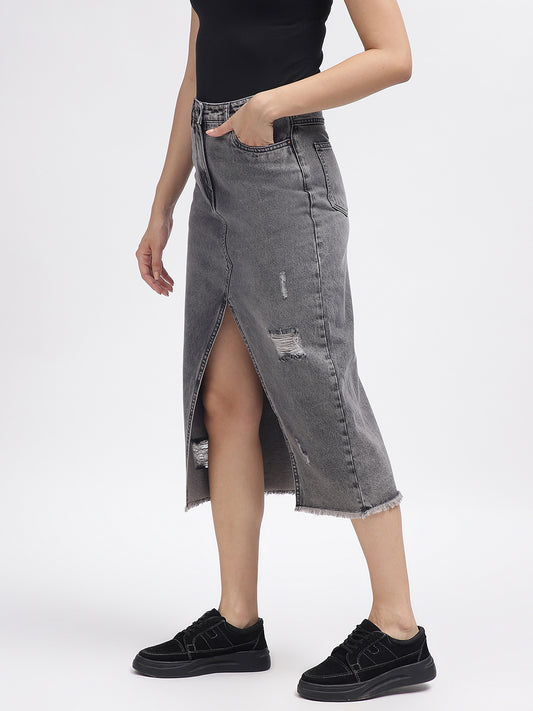 Iconic Women Grey Solid Regular Fit Skirt