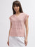 Iconic Women Pink Striped V-Neck Short Sleeves T-Shirt