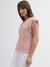 Iconic Women Pink Striped V-Neck Short Sleeves T-Shirt