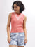 Iconic Women Pink Solid Round Neck Sleeveless T-Shirt
