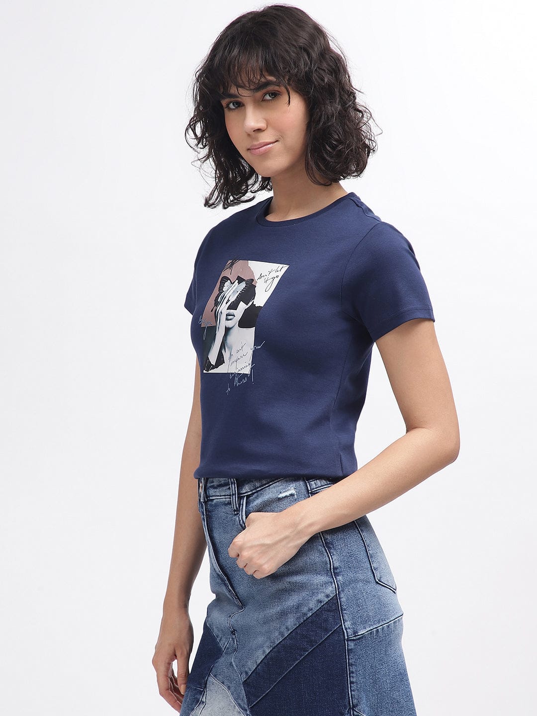 Iconic Women Blue Round Neck Tshirt