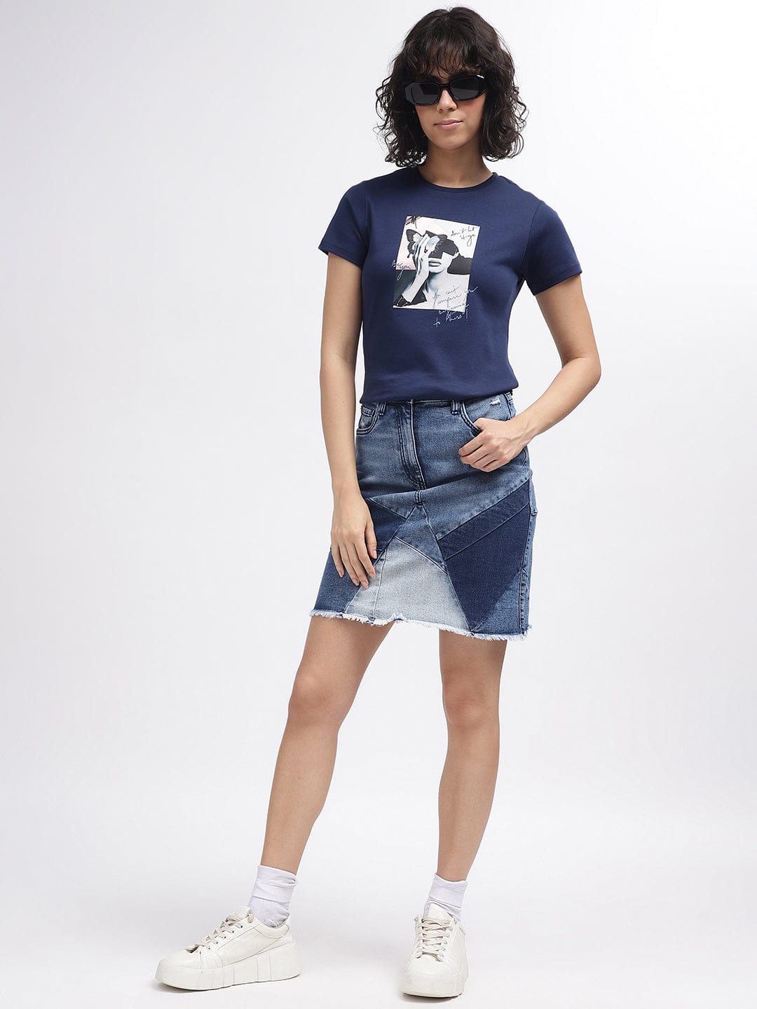 Iconic Women Blue Round Neck Tshirt