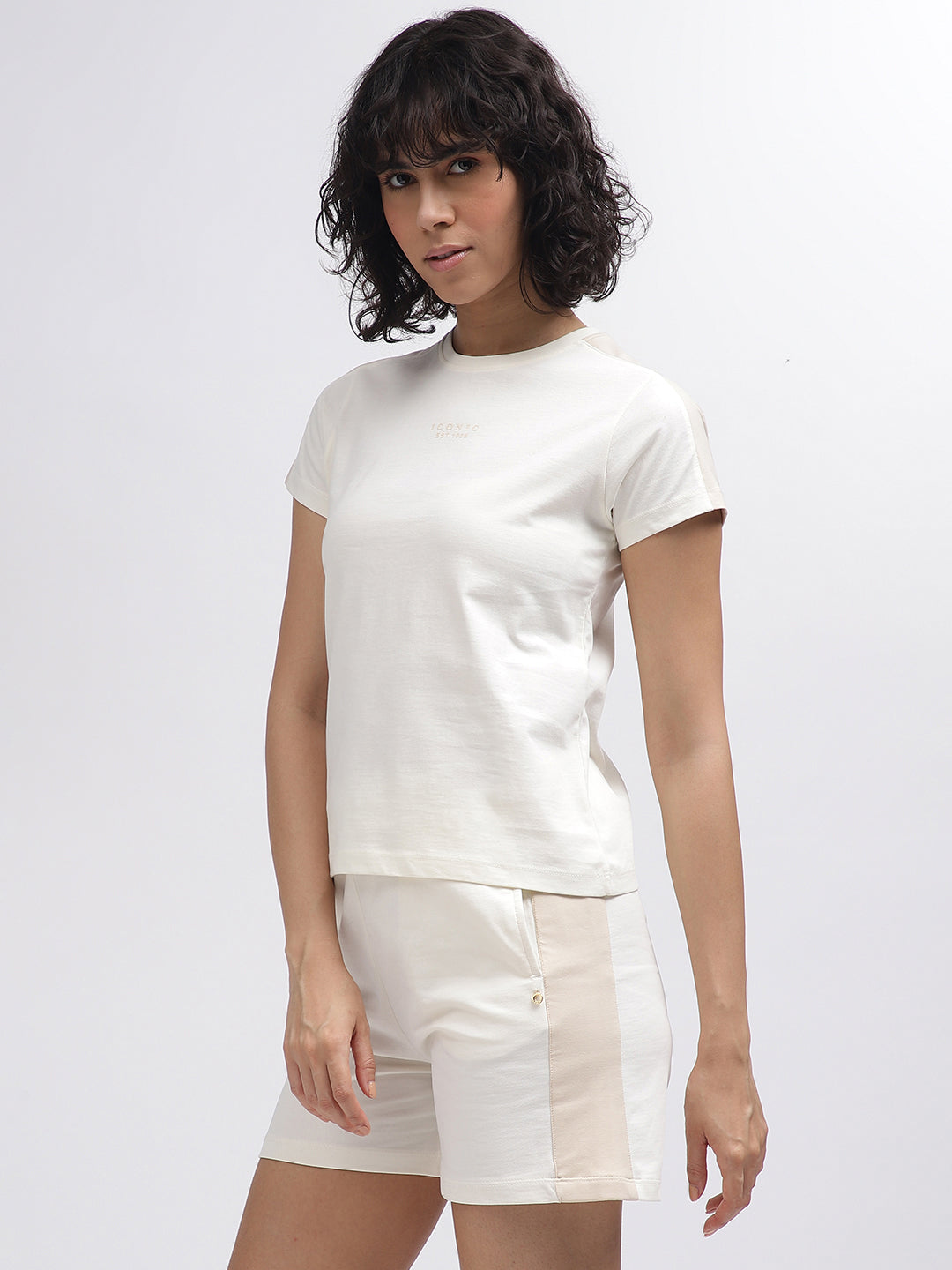 Iconic Women White Solid Round Neck Short Sleeves T-Shirt