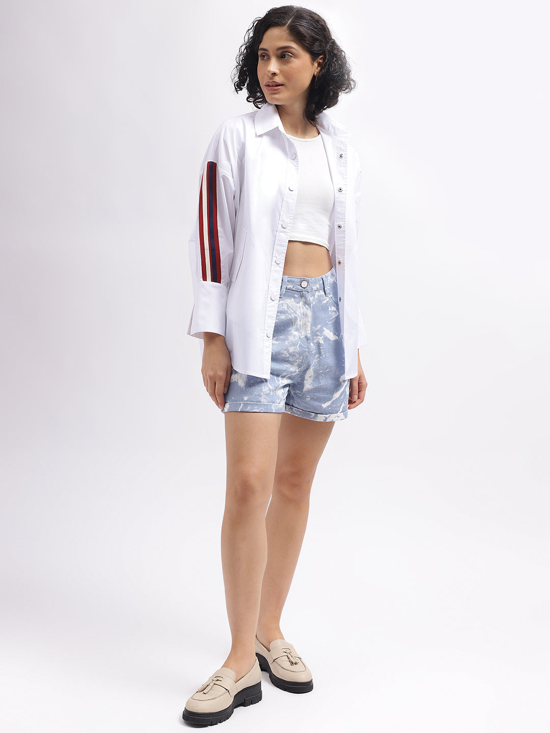 Iconic Women White Solid Spread Collar Full Sleeves Shirt