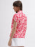 Iconic Women Pink Printed Shawl Neck Short Sleeves Shirt