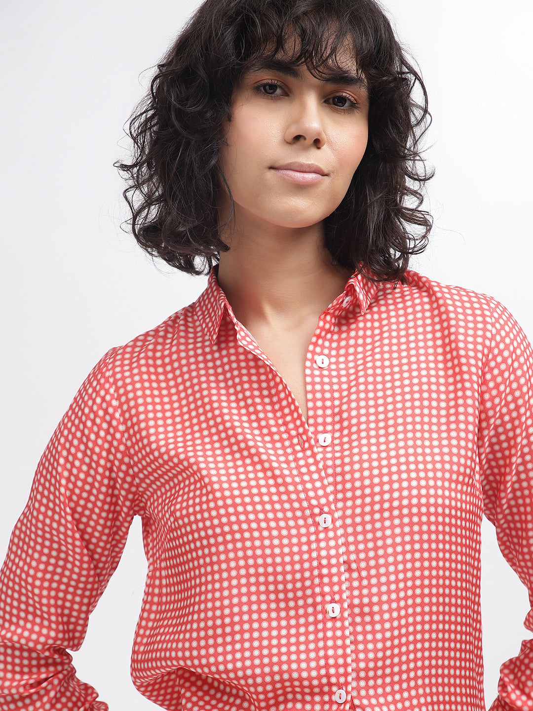 Iconic Women Red Printed Spread Collar Full Sleeves Shirt