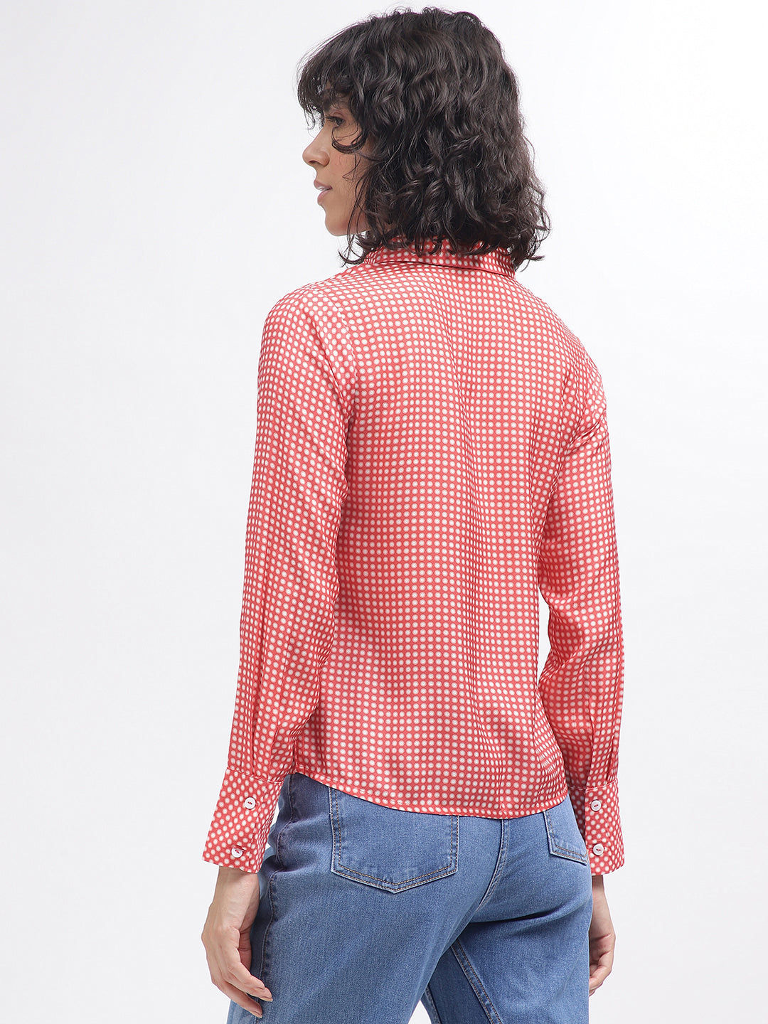 Iconic Women Red Printed Spread Collar Full Sleeves Shirt