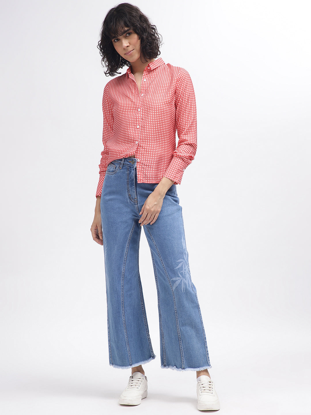 Iconic Women Red Printed Spread Collar Full Sleeves Shirt