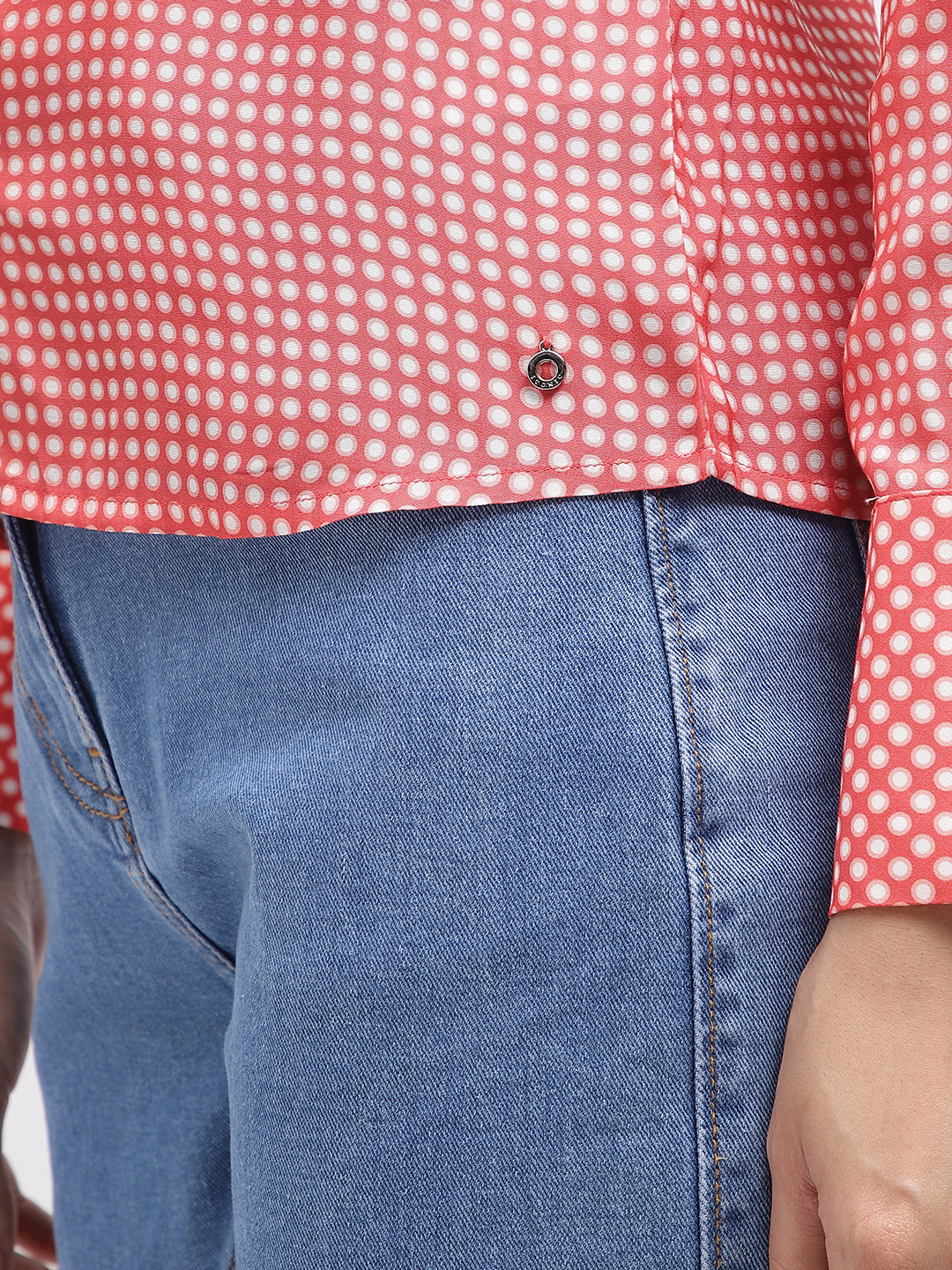 Iconic Women Red Printed Spread Collar Full Sleeves Shirt