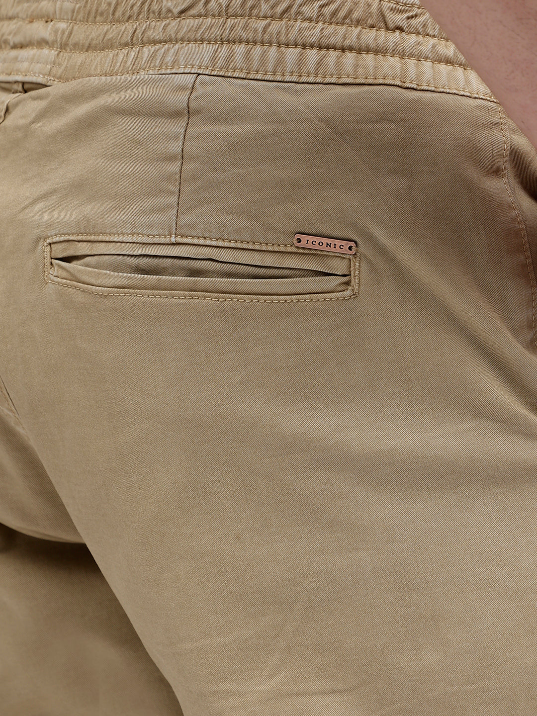Iconic Men Beige Solid Regular Fit Trouser