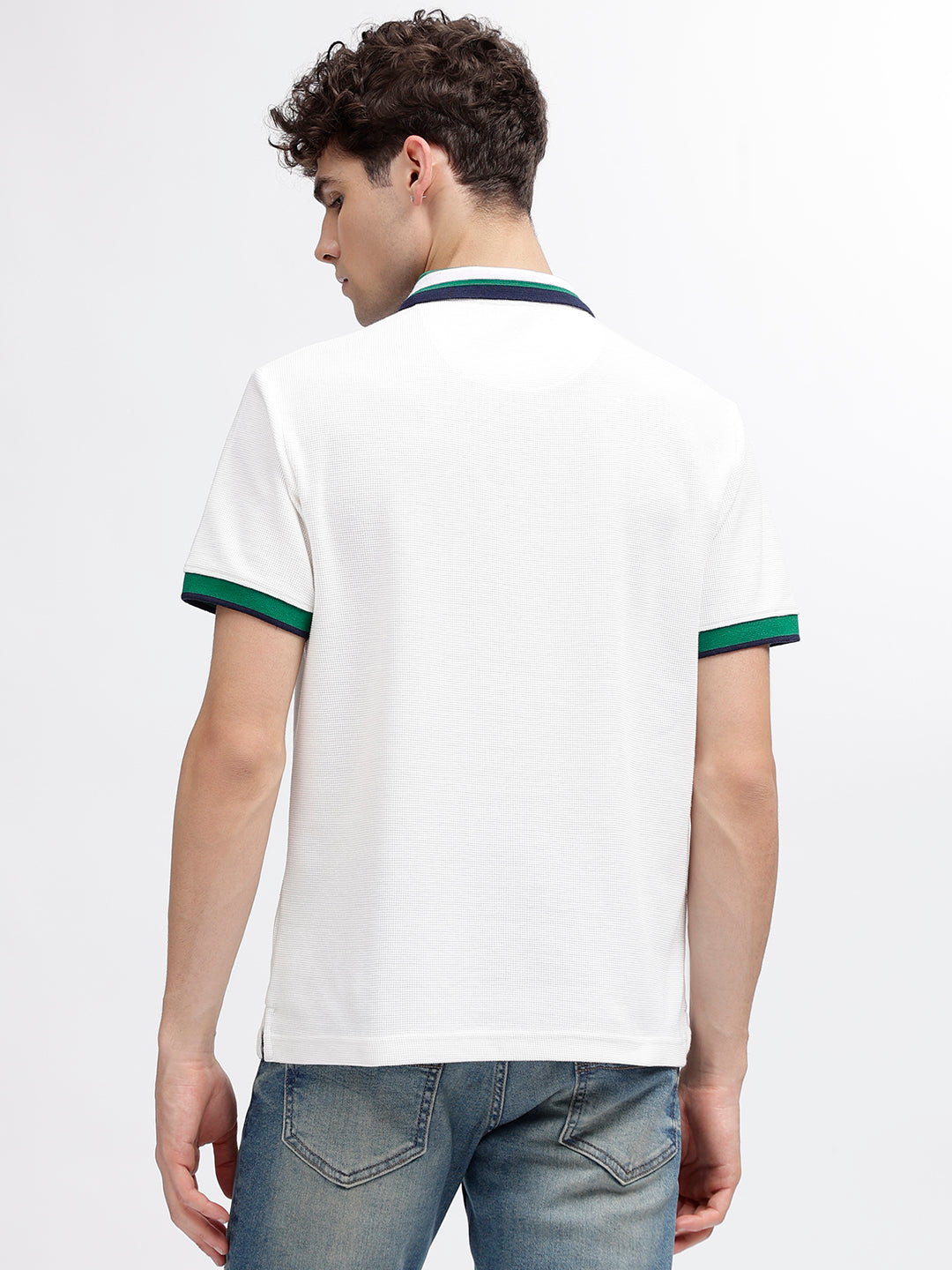 Iconic Men White Solid Polo Collar Short Sleeves T-Shirt