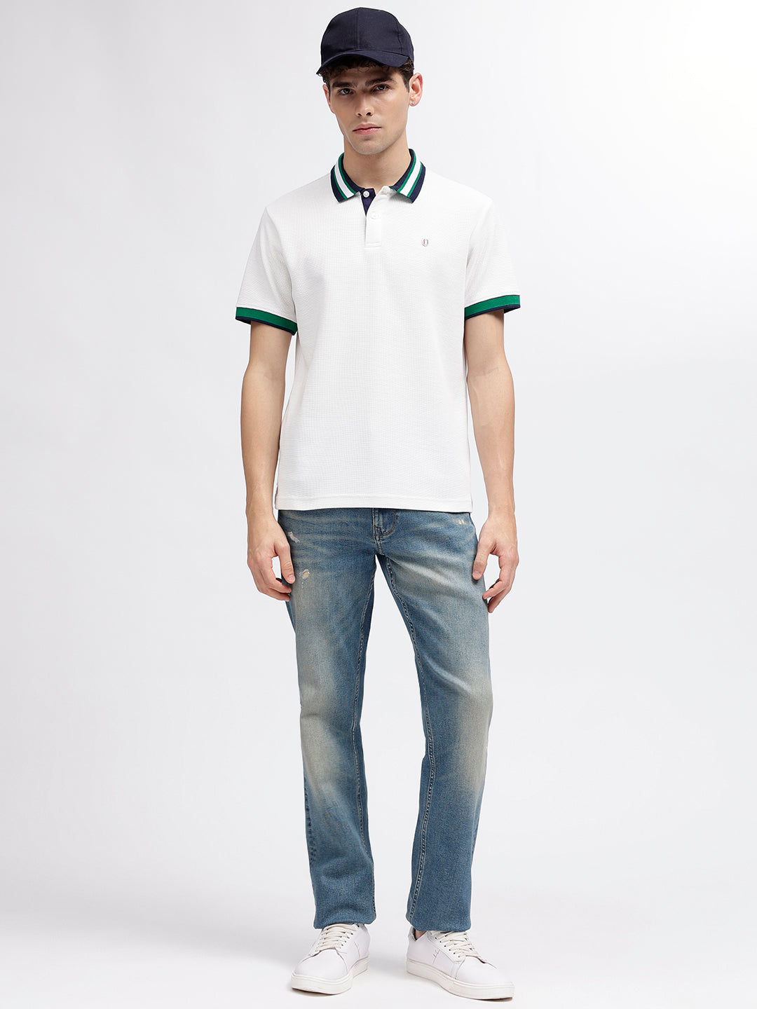 Iconic Men White Solid Polo Collar Short Sleeves T-Shirt