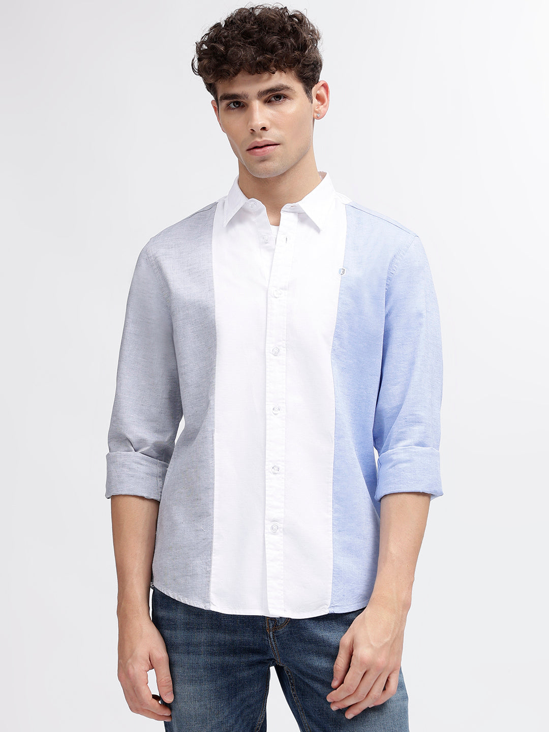 Iconic Men Multi Colour Blocked Spread Collar Full Sleeves Shirt