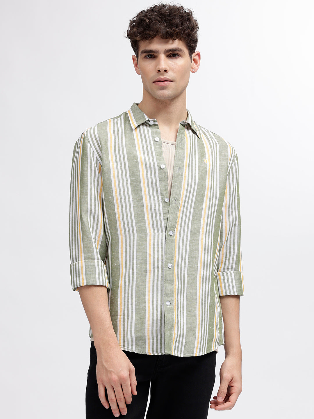 Shop Iconic Men Multi Striped Spread Collar Full Sleeves Shirt